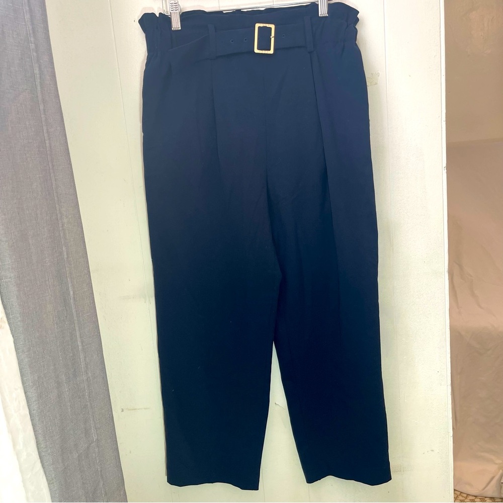 DKNY Belted Paperbag Waist Cropped Pants (Sbin), Size 12 Navy Blue